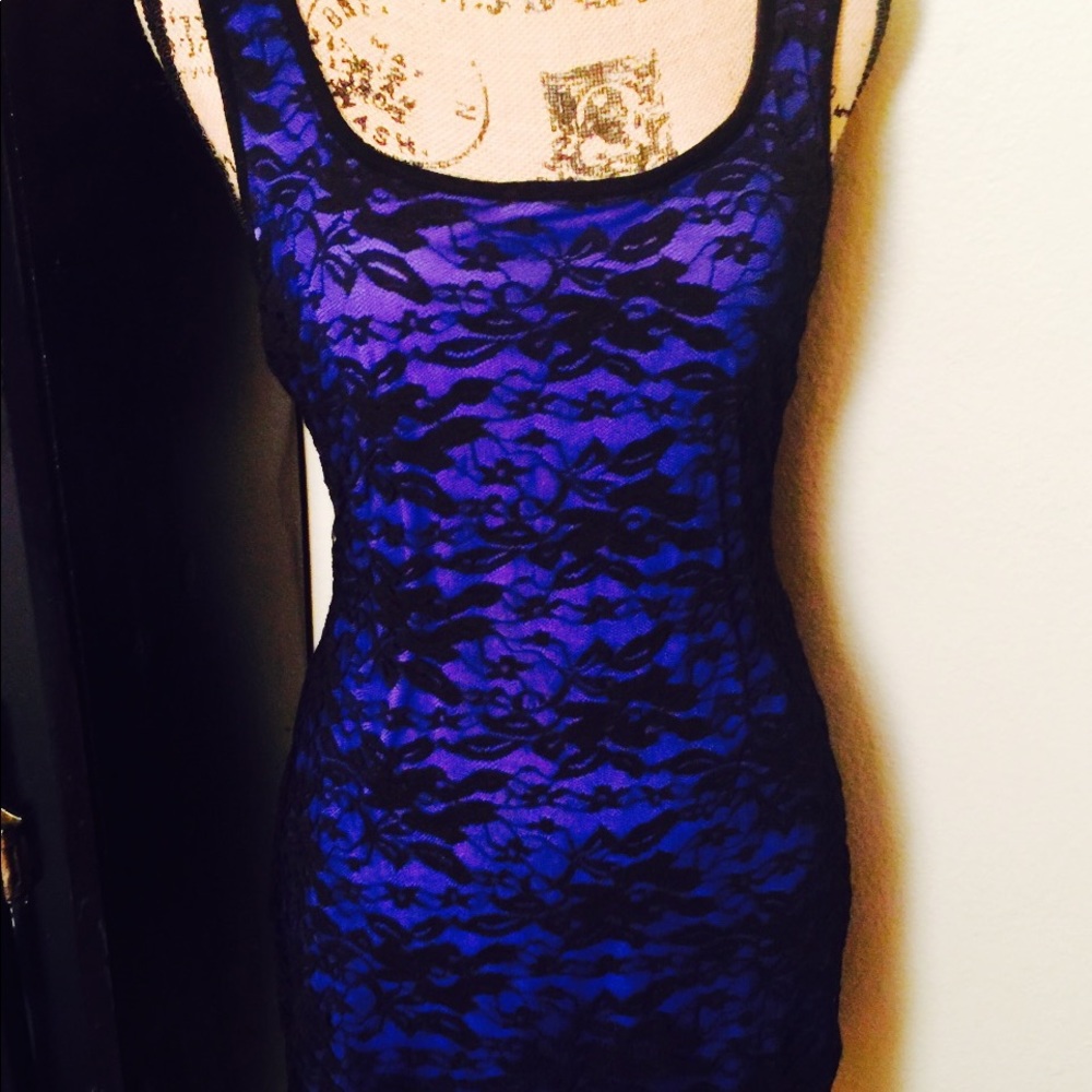 Women's Sexy Stretchy Cobalt N Black Laced Dress M