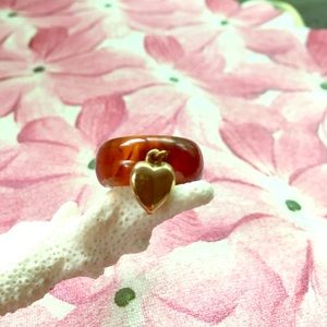 Bakelite Ring with 12k Plate Dangle Heart Charm