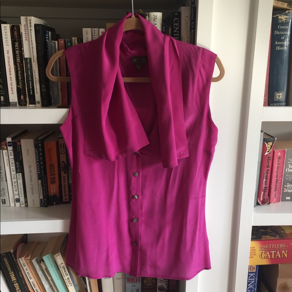 Anthropologie silk cowlneck fuchsia blouse Size 0