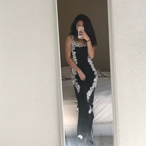 Betsy and Adam sheer/embroidery prom dress