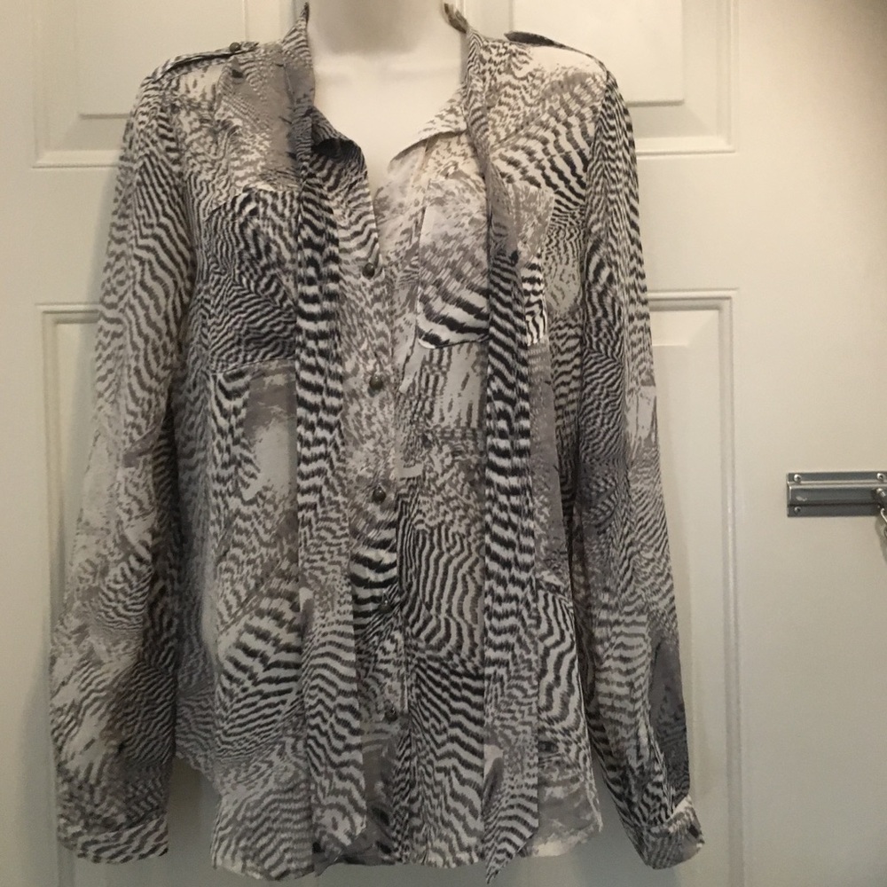 Loft tie neck, button down long sleeve top