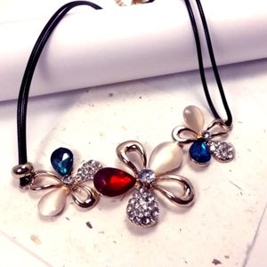 Bold Crystal Flower Necklace w/ Gold Accent
