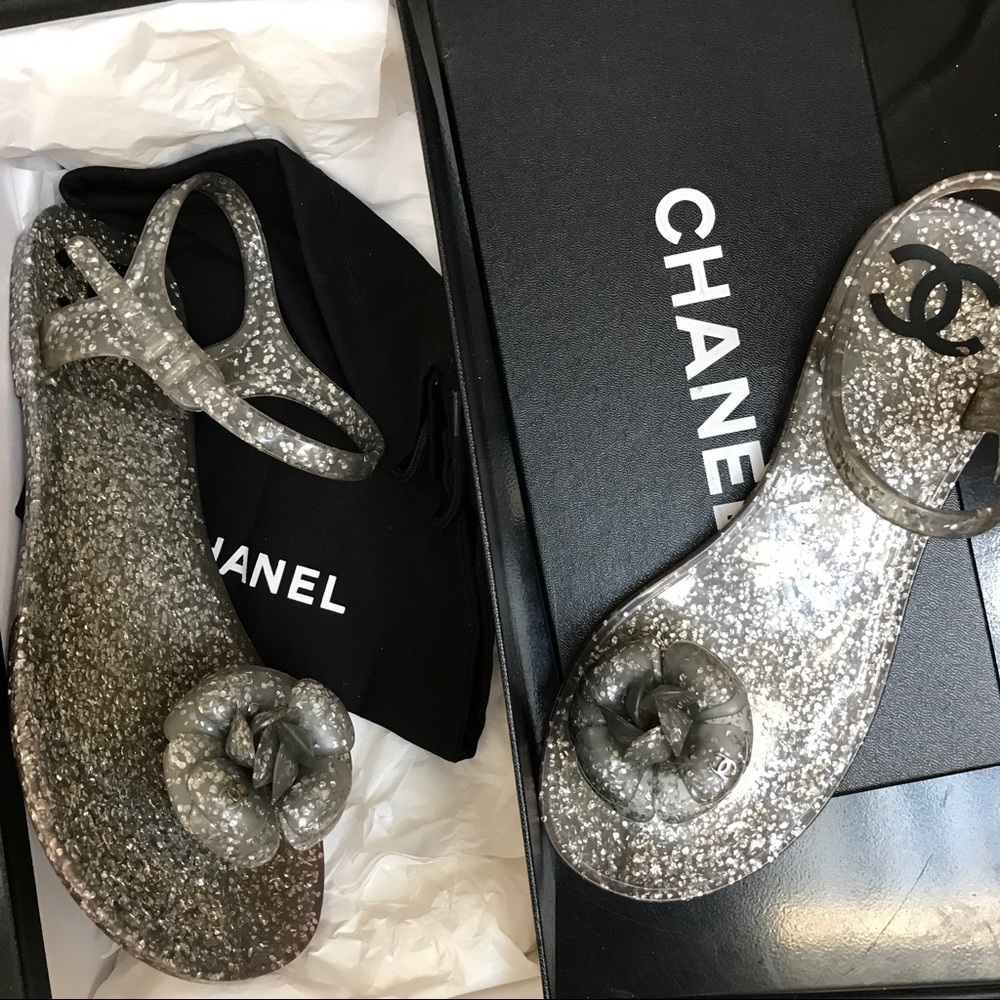 Authentic Chanel Jelly Sandal w/ CC Camellia