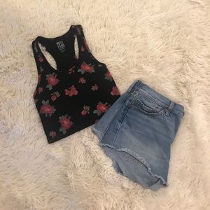 Floral Fitted Crop Top with Racerback