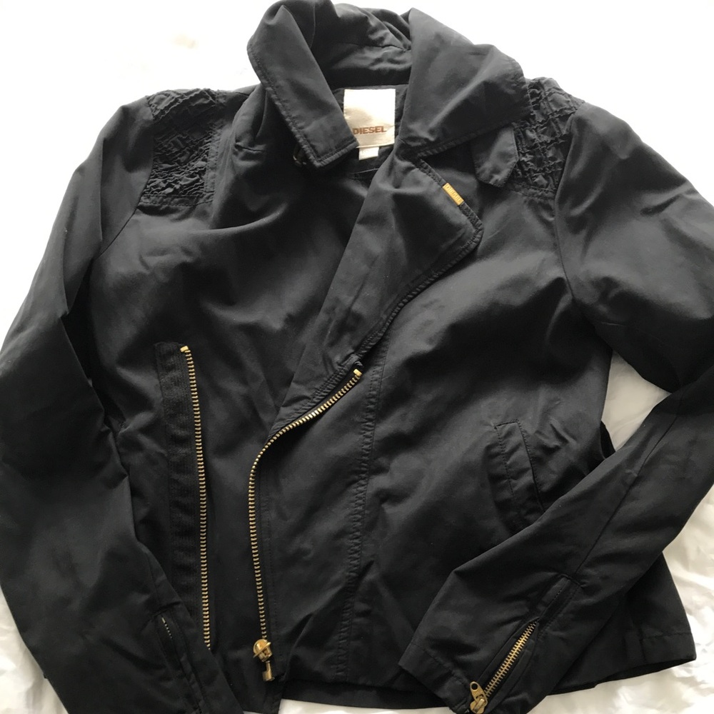 Diesel black cotton motorcycle jacket