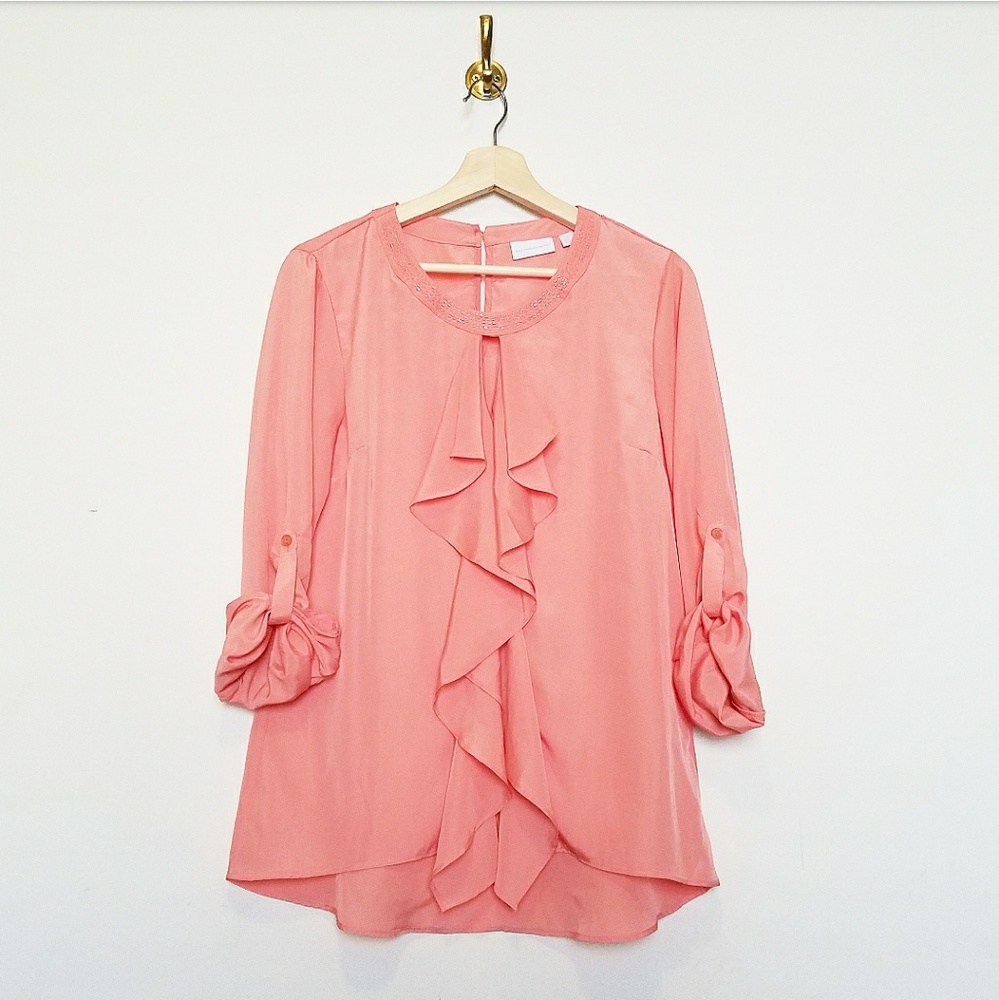 New York and Company Ruffle Beaded Blouse