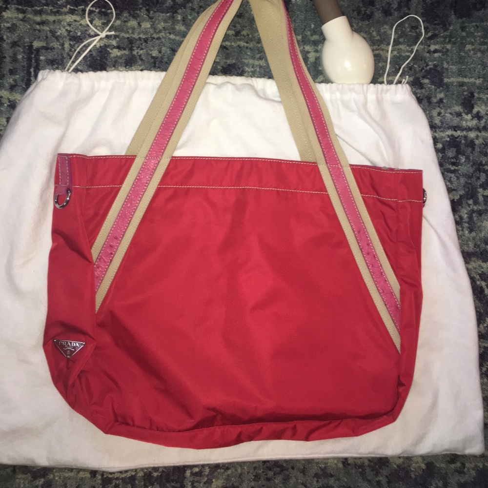 AUTHENTIC Prada Large Red Tote with Ostrich Detail