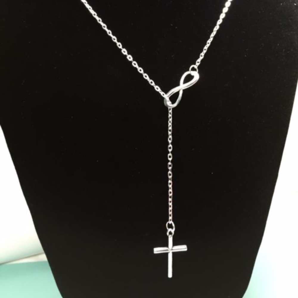 Silver Infinity Eternity Cross Toggle Necklace