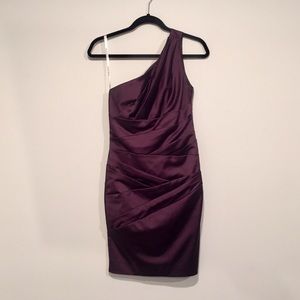 David's Bridal One Shoulder Stretch Satin Dress