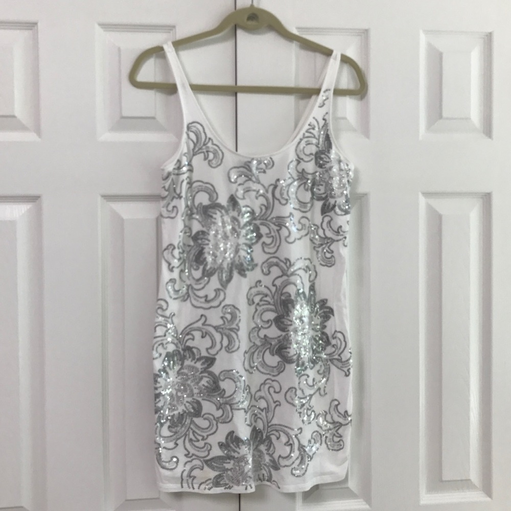 Express silver sequined tank top