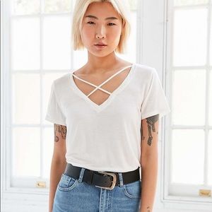 ❗️SOLD // Crisscross Cream V-Neck Tee
