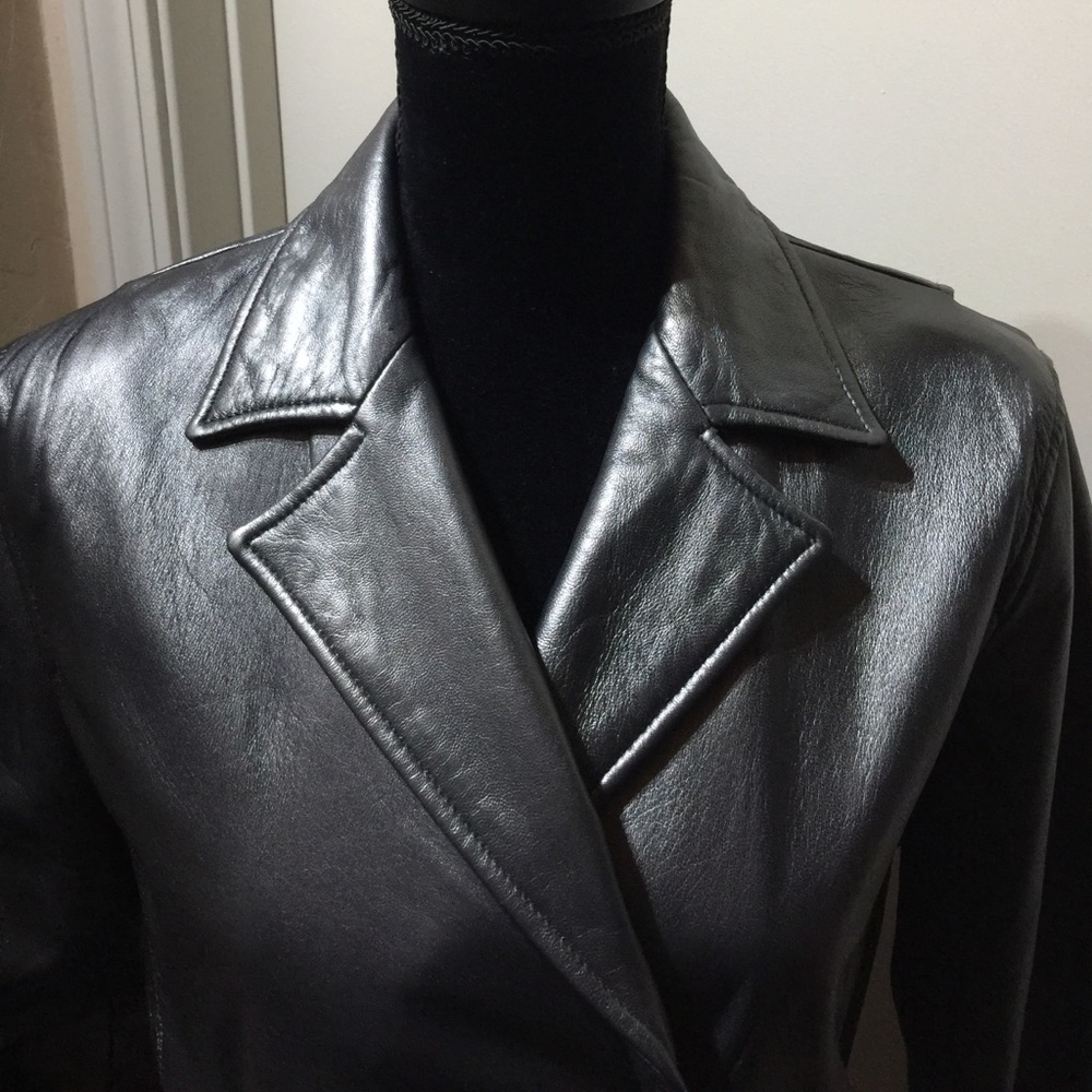 New Calvin Klein Blue/Gray leather Moto Jacket