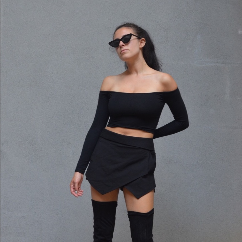 black asymmetrical skort