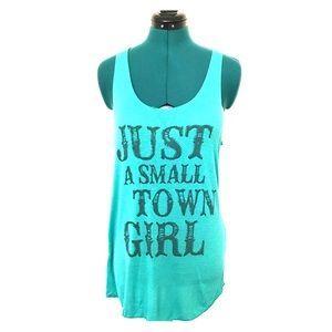 G&G Teal "Just A Small Town Girl" Halter Tank Top