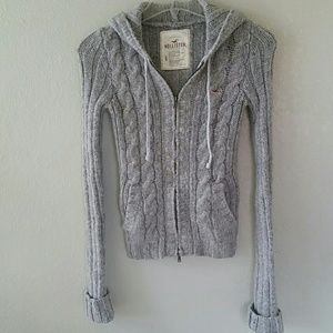 Vintage Grey HOLLISTER zip front hooded sweater