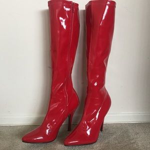 Red SHINY Pleather Boots