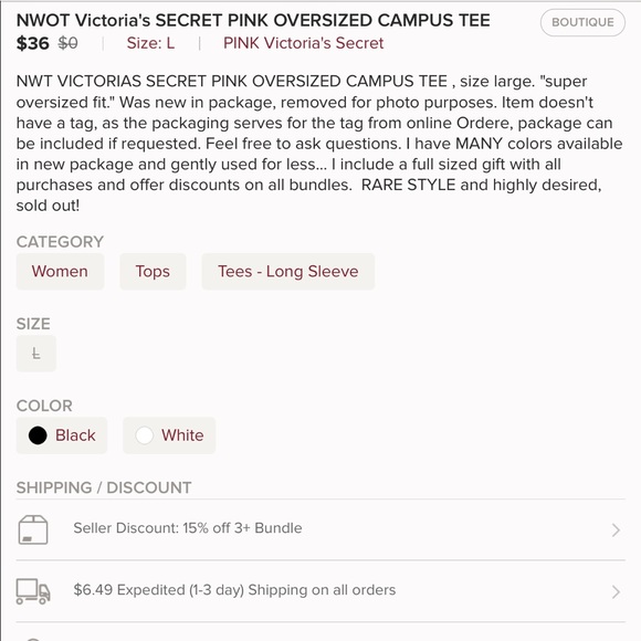 NWOT VS PINK OVERSIZED CAMPUS TEE - Picture 3 of 3