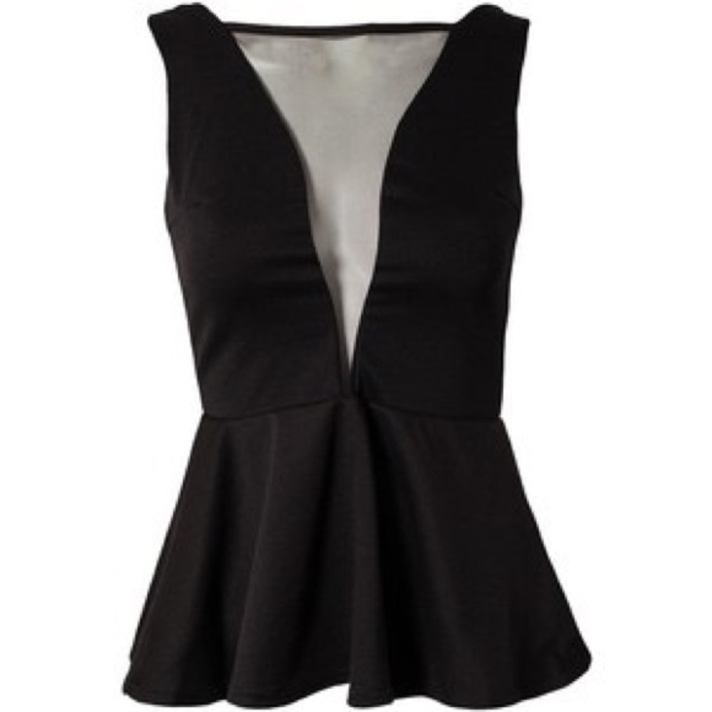 Black v mesh peplum top