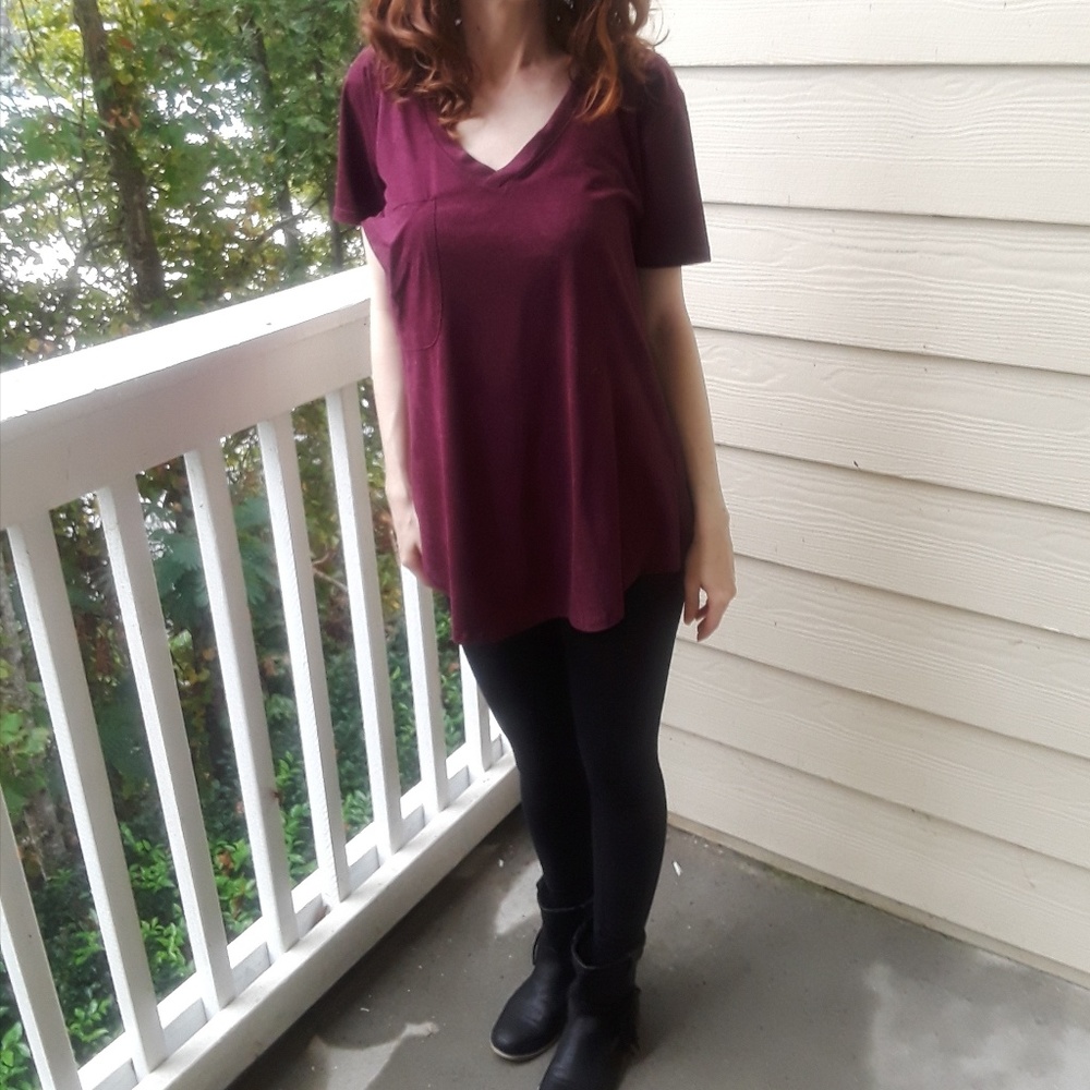 Z Supply Cranberry Sueded Pocket Tee in Medium