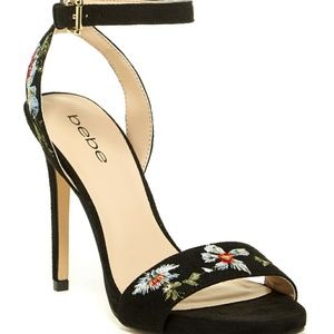 Bebe "Ingram" Embroidered Floral Heel Sandals Bebe "Ingram" Embroidered Floral Heel Sandals