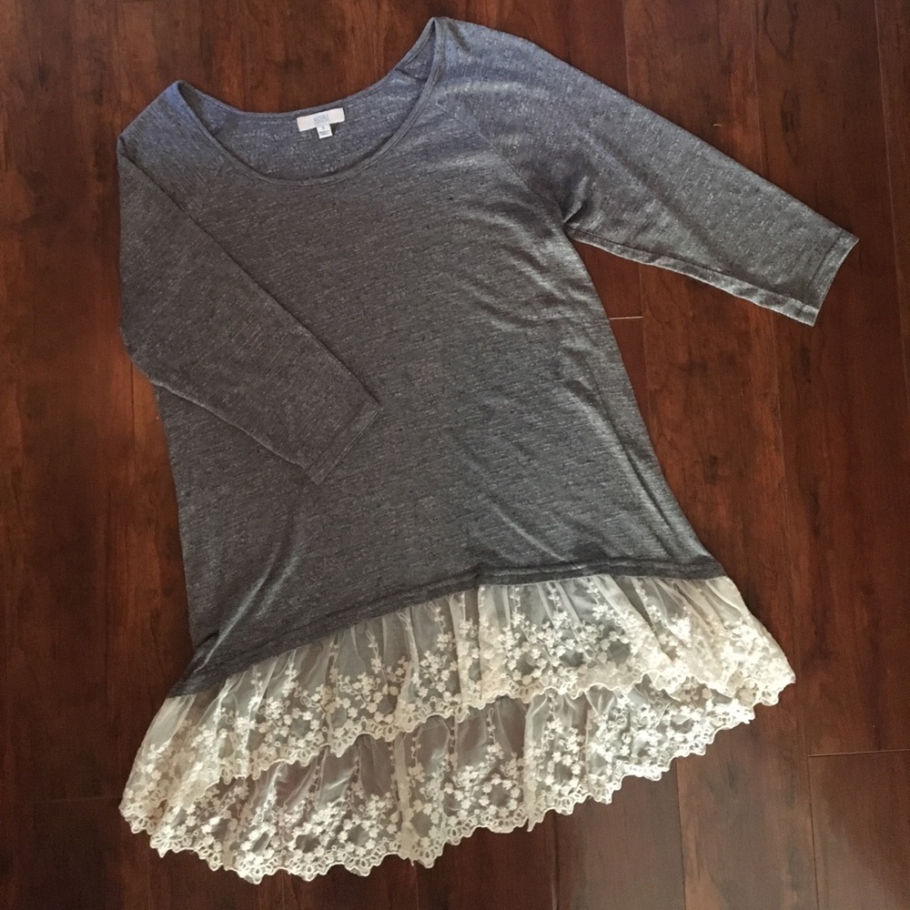 Charcoal gray and lace top