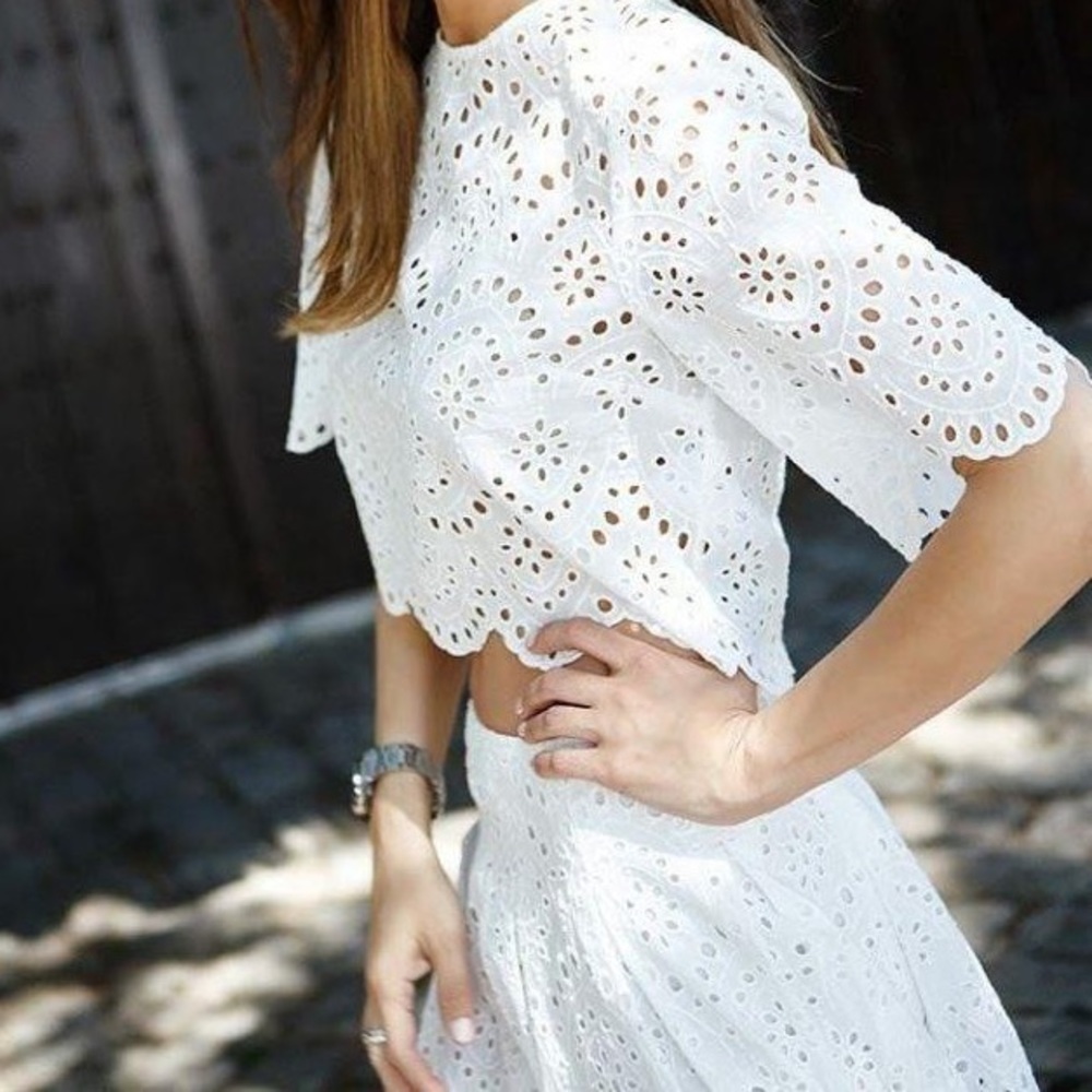Two Piece Eyelet SET- Midi Skirt and Crop Top