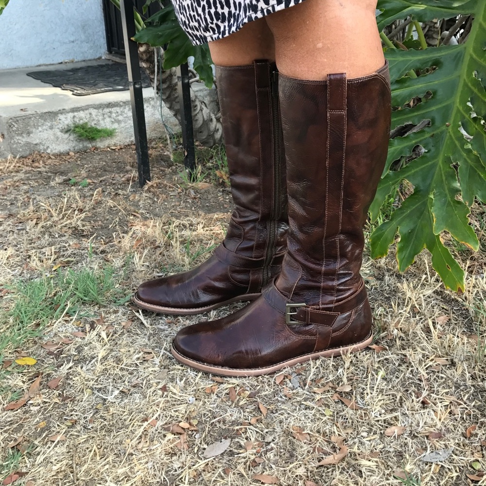 Brown leather boots