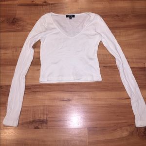 Topshop white ribbed cropped long sleeve top