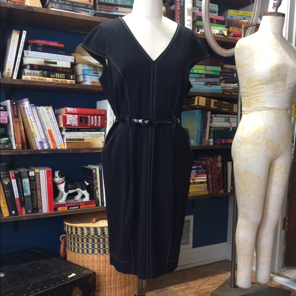 Evan-Picone Dress Black with White Stitching