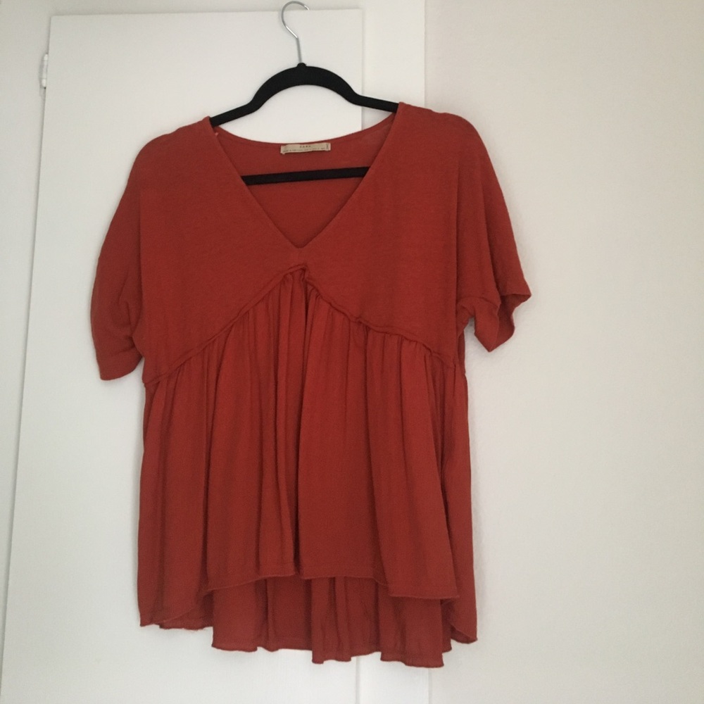 Zara burnt orange flowy blouse