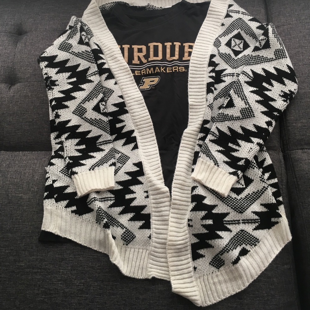 CiSono Black and White Geometric Cardigan