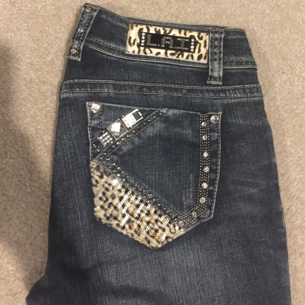 Rhinestone cheetah detail jeans