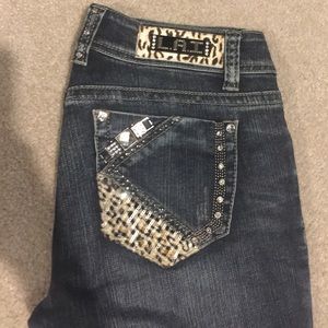 Rhinestone cheetah detail jeans