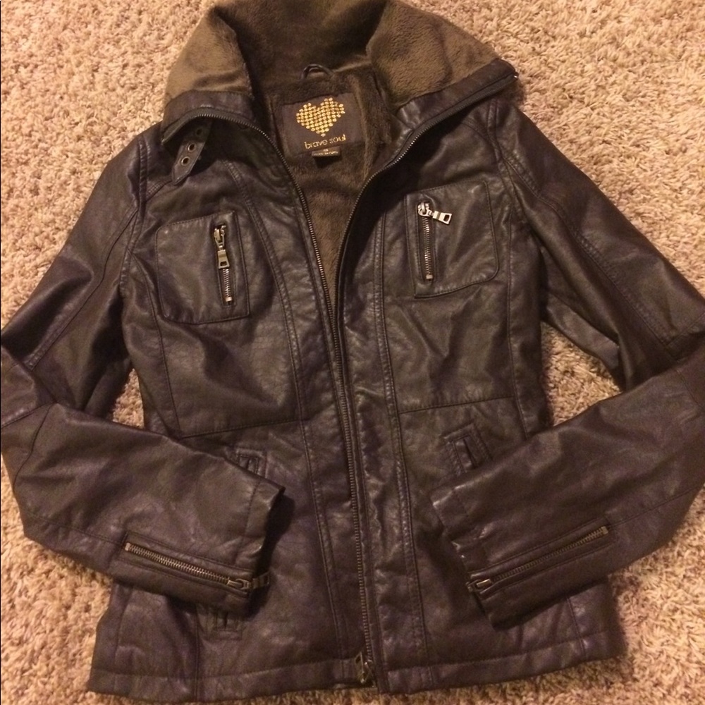 Faux leather jacket.