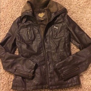 Faux leather jacket.