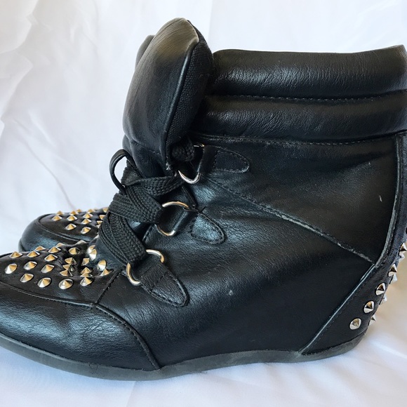 FOREVER 21 Black Studded Wedge Sneakers - Picture 2 of 5