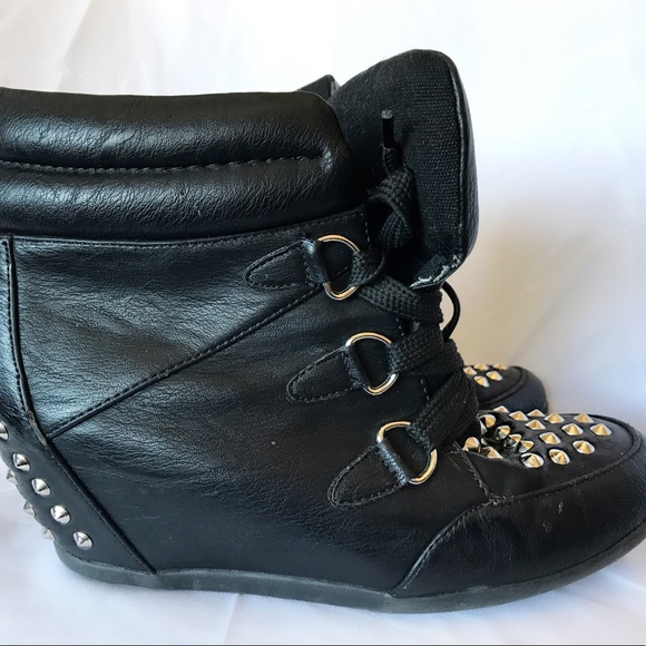 FOREVER 21 Black Studded Wedge Sneakers - Picture 3 of 5