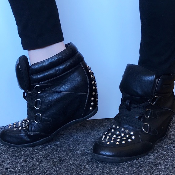 FOREVER 21 Black Studded Wedge Sneakers - Picture 5 of 5