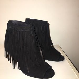 POLO Ralph Lauren suede fringe peep toe bootie