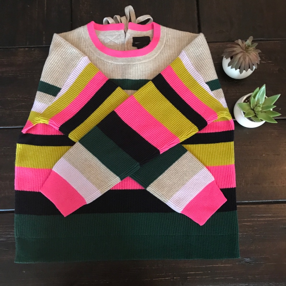 J Crew Carine Pop Stripe Cashmere Sweater Small