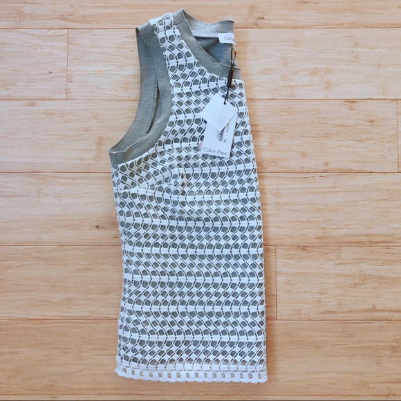 NWT Calvin Klein Lace Overlay Tank - Picture 2 of 4