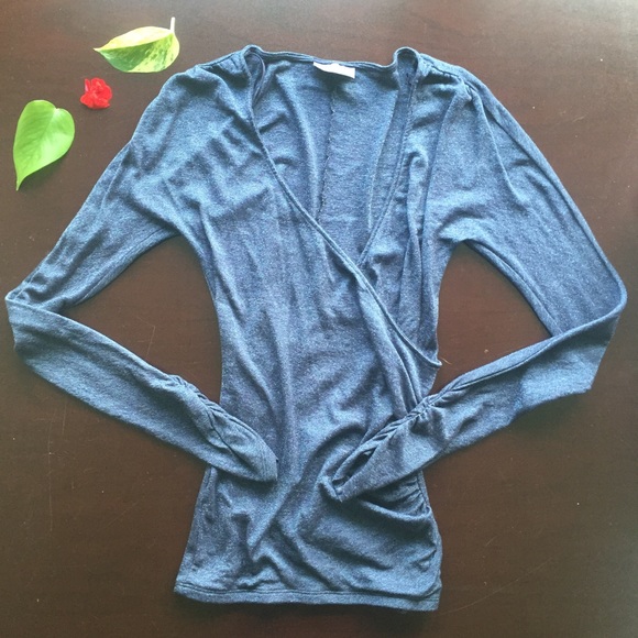 Michael Stars Tops - [Michael Stars] Blue Sparkly Long Sleeve Wrap Top