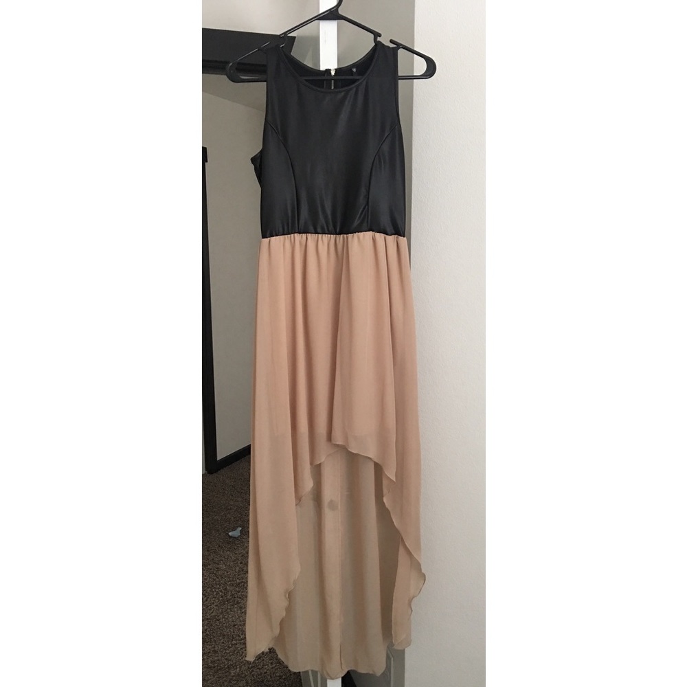 Taupe sleeveless high low dress