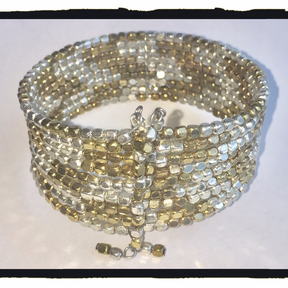 Beaded Cuff Silver & Gold