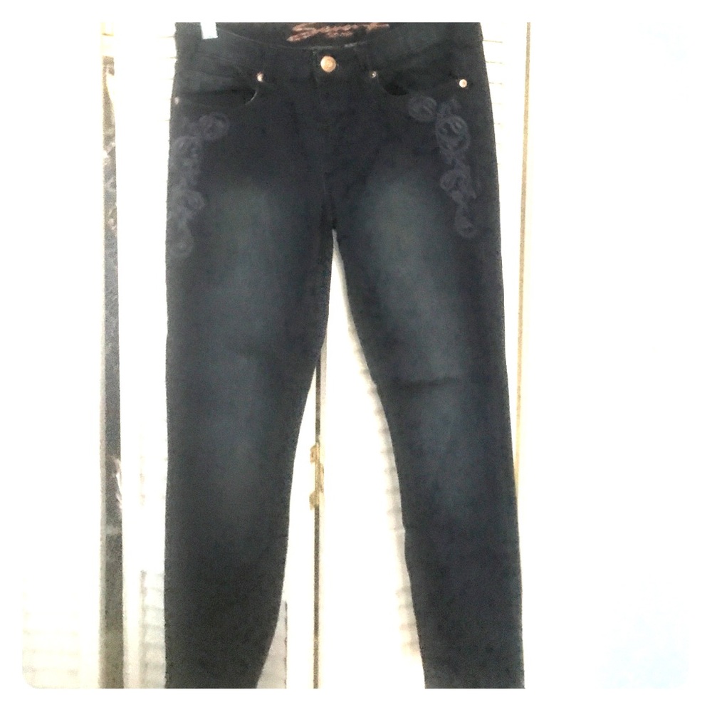 Seven dark denim distressed jeans