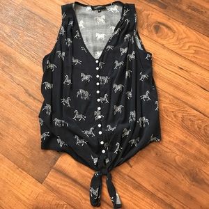 Zebra Print Front Tie Tank