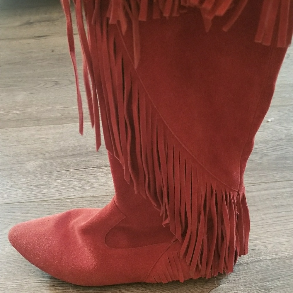 Red dyed moccasins boots