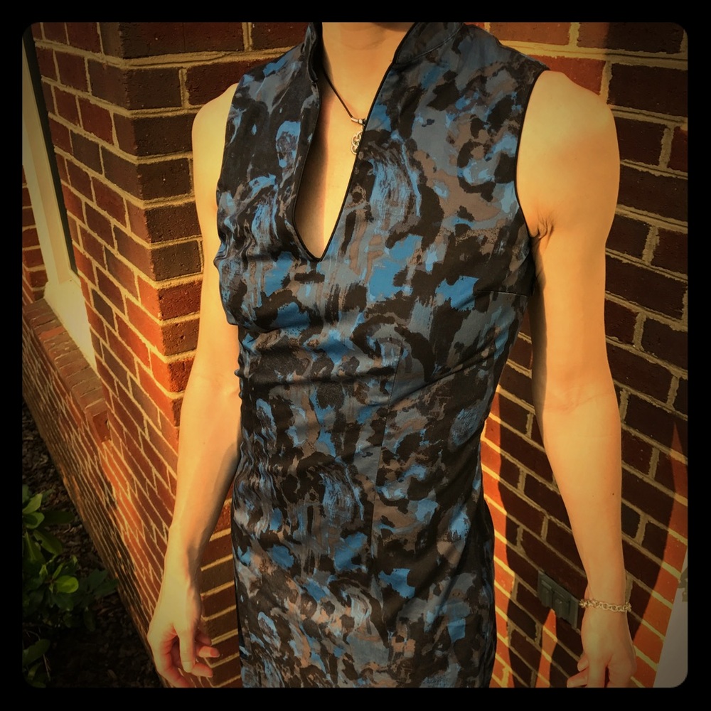 Asian inspired fitted blue dress