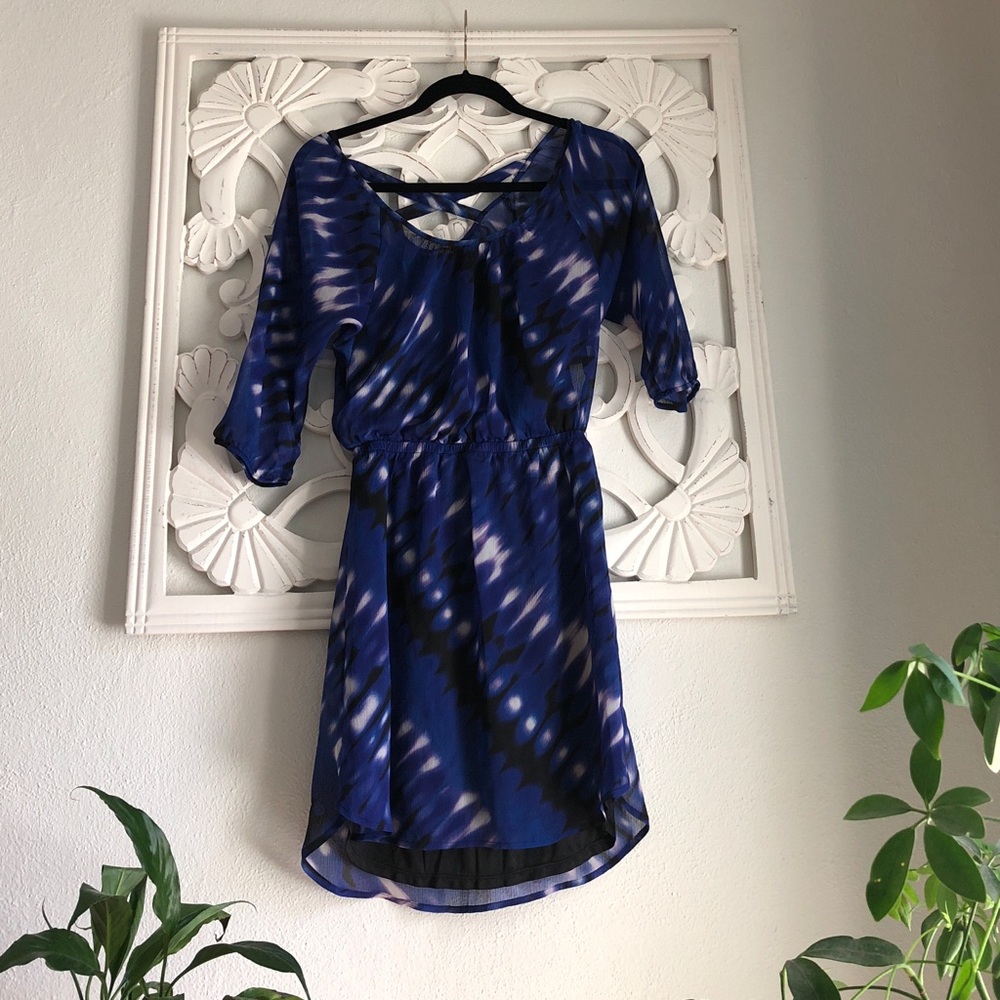 EXPRESS Chiffon Royal Blue Patterned XS EUC Dress