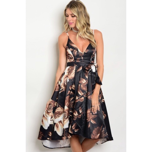 Black & Brown Floral Fit & Flare Dress sold - Picture 2 of 3